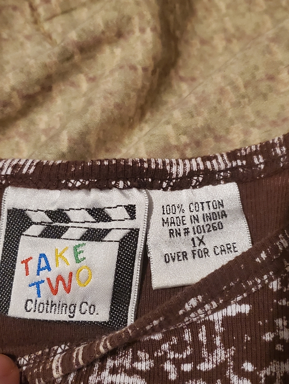 Vtg 90’s Take Two Travel Brown And White Beaded Collage Top Women’s 1X Y2K Indie - Picture 4 of 7